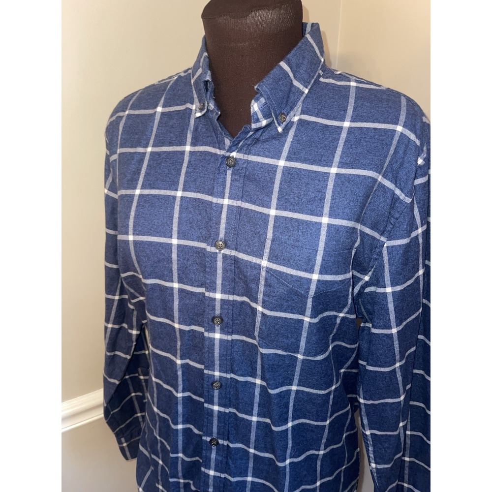 Banana Republic Ultra Soft Flannel Untucked Slim Fit Blue Plaid Mens Medium